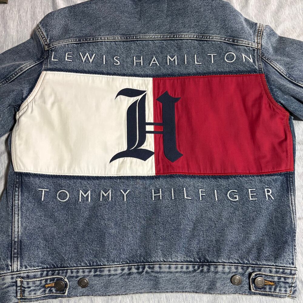 Tommy Hilfiger Denim Jacket Unisex XXS Blue Black Quilted Lewis Hamilton